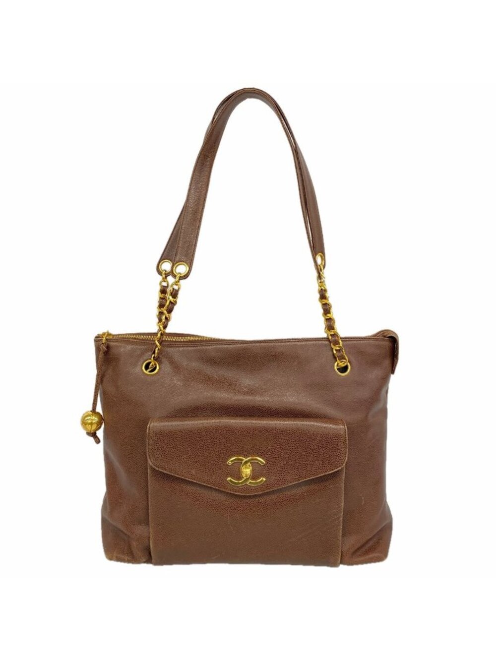 Chanel Tote Caviar Leather Brown Gold